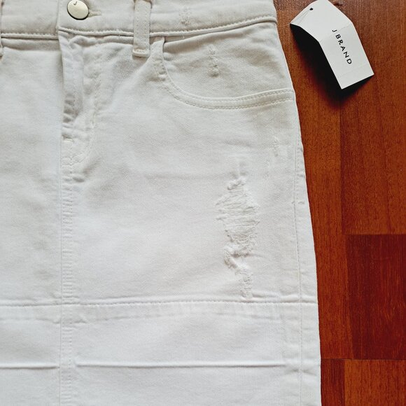NEW J Brand Destructive White Mid-Rise Pencil Mini Skirt Size 25 - Picture 3 of 16